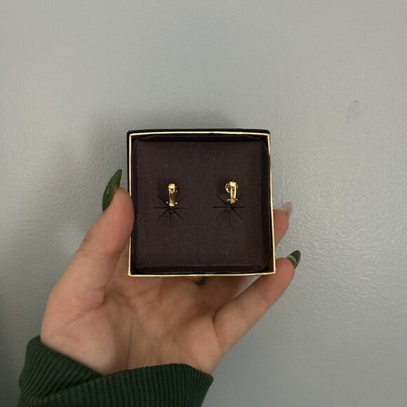 Genuine Diamond Dust Gold Toned Clip On Earrings Vintage Teardrop 90s Van Doran - Picture 5 of 6